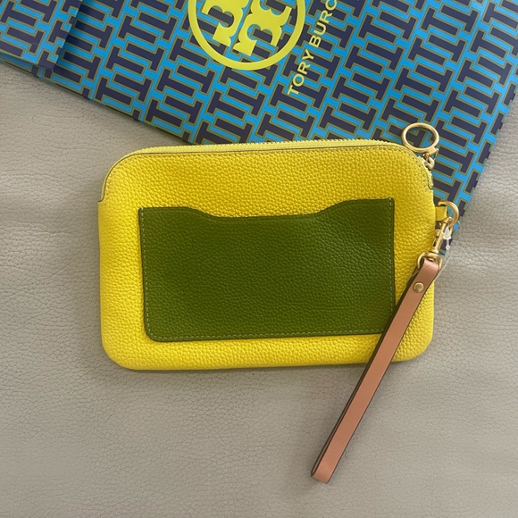 Tory Burch Perry Bombe Color Block Wristlet Purse/Bag Yellow/Green WITH GIFT BAG - Picture 3 of 5